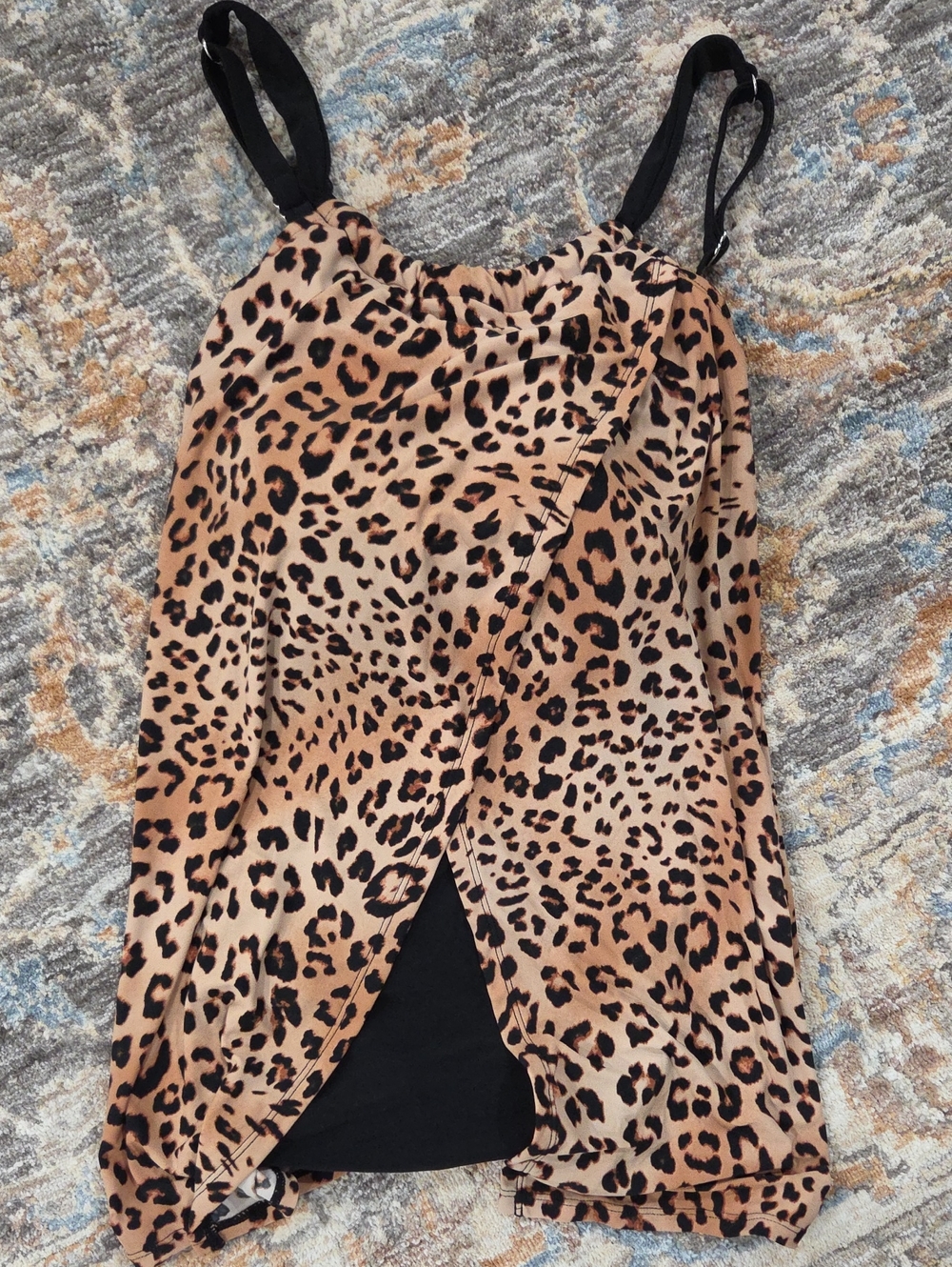 Women’s Leopard Print Tankini Top- Black & Tan